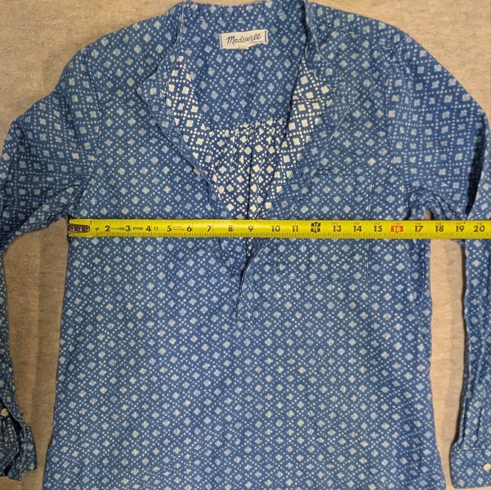Madewell Blue Block Printed Patterned Pull Over D… - image 3